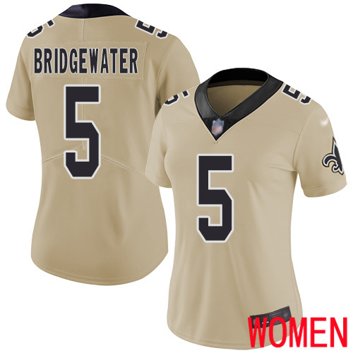 New Orleans Saints Limited Gold Women Teddy Bridgewater Jersey NFL Football #5 Inverted Legend Jersey->women nfl jersey->Women Jersey